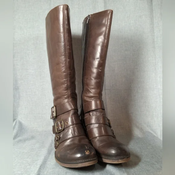 Matisse Renegade Brown Leather Riding Boots Women's 7M Buckles Distressed - Picture 2 of 11